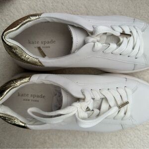 Kate Spade Lift Optic White and Gold Sneakers - NIB